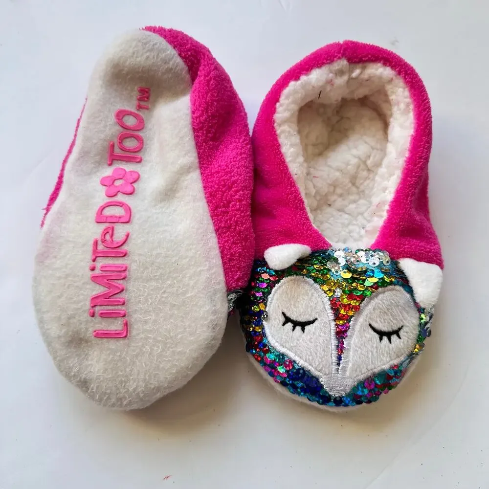 Limited Too Girls Sequin Animal Sherpa Lined Slippers
